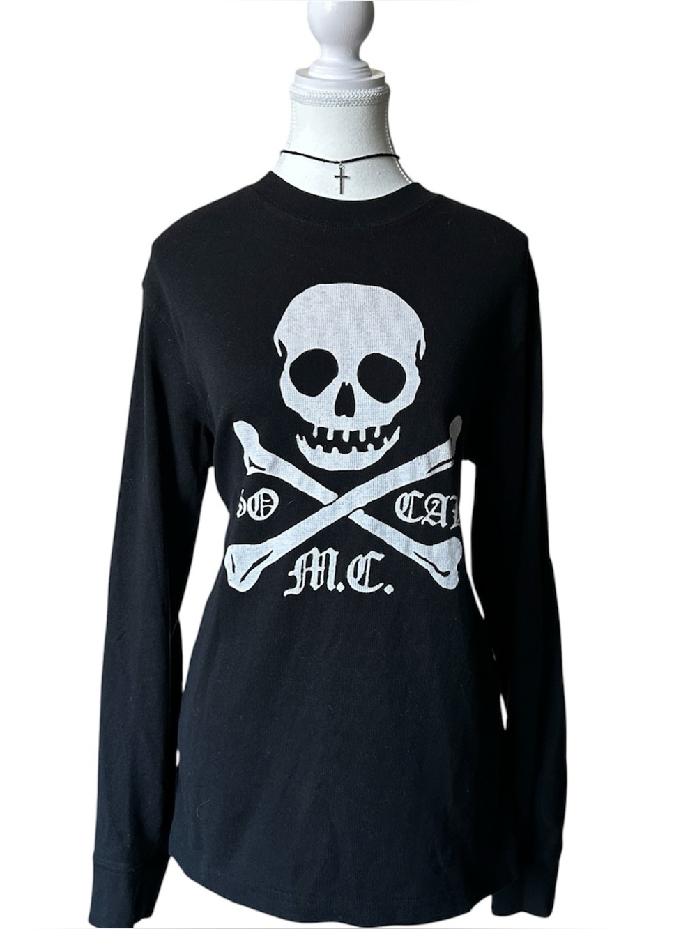 Y2K Grunge “Old Navy” Black and White Skull Graphic Knit Oversized Sweater